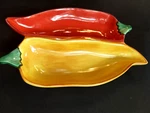 Clay Art Double Chili Pepper Divided Salsa Chip Dip Dish Red Yellow. Fixed Price $16.99.