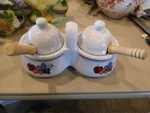 Houston Harves Jelly Jam Honey Sugar Dual Server W/ Spoons # 1812FY05 Vg 230602. Fixed Price $12.99.