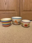 Dei Ceramic Nesting Bowls Set Of 3 Hawaiian Flip Flop Stripe Designs 6" 5" 4". Fixed Price $20.00.