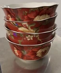 222 Fifth Summer Botanical Lutece Fleur Rouge Soup / Cereal Bowl Set 0F 4. Fixed Price $45.00.