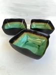 Salad Cereal Bowls Galaxy Jade, Teal & Brown Drip Glazed Bamboo Design, Set Of 3. Fixed Price $28.00.