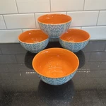 Baum Tangier Soup Cereal Aqua White Orange 5 3/4" Set Of Bowls. Fixed Price $23.72.