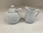 Bia Cordon Bleu White Porcelain Sugar Bowl With Lid & Spoon, Small Pitcher. Fixed Price $20.00.