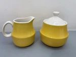 Vintage Mikasa Creamer Sugar Set Japan Cera-stone Yellow White Mcm D1350. Fixed Price $11.89.