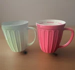 Starbucks Ice Cream Ribbed Fluted Mug, 16 Oz, Rose Pink And Light Green Set Of 2. Fixed Price $29.00.