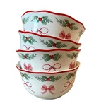 4 Pinkmas Cereal Bowls Bows Christmas Tree 6" Porcelain Holly 222 Fifth New. Fixed Price $59.99.