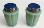 Pioneer Woman Jadeite Green Glass Salt Pepper Shakers Kitchen Collectables 3.5"T. Fixed Price $18.00.