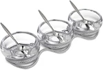 Nambe Braid Collection Triple Bowl Condiment Set With Serving Spoons - Silver. Fixed Price $150.00.