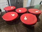 Tupperware Vent Serve Round Red Fridge Freezer Microwave 5 Bowls With Lids. Fixed Price $30.00.