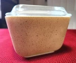 Vtg Speckled Pyrex *homestead* 501-B Tan Refrigerator Dish + 501-C Lid 1976-1980. Fixed Price $11.23.