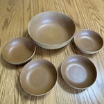 Vintage Ellingers Agatized Wood Bowl Lot Made The Usa 4-#60 And 1- #100. Fixed Price $29.00.