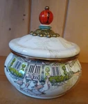 New Mackenzie Childs Aurora Farm Barn Enamel Squash Sugar Bowl Canister Rare. Fixed Price $599.00.