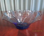 Vtg Blenko Glass #3716 Handblown Sky Blue Art Bowl Ruffled Edge- 9" Wide. Fixed Price $12.00.