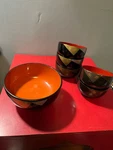 Lacquer Asian Set Vintage 6 Piece One Large 5 Smaller Japan Mark. Fixed Price $19.00.