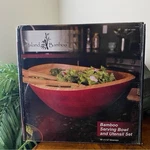 Bamboo Serving Bowl And Utensil Set 14 X 5 1/2 Dimension. Fixed Price $39.95.