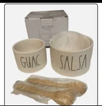New Rae Dunn White Salsa And Guacamole Bowl Set Artisan Magenta Ceramic Fsh. Fixed Price $8.99.