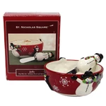 St. Nicholas Square Jolly 14OZ Dip Bowl & Spreader Set 2PC Red Snowman Penguin. Fixed Price $18.95.