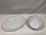 Royal Kent - 13 Platter & Serving Bowl Bone Porcelain China White Gold Trim. Fixed Price $35.99.