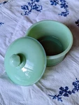 Mosser Jadite Green Milk Glass Butter Tub Or Trinket Bowl. Fixed Price $42.00.