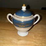 Wedgwood Columbia Blue & Gold Sugar Bowl W/lid (globe Shape) R4509. Fixed Price $100.00.