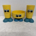 Vintage Deka Footsie Tootsie Smile Face Plastic 2 Cups 1 Bowl 70S. Fixed Price $25.99.