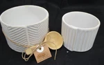 Mud Pie 2 Stoneware Nested Tidbit Dip Food Party Serving Bowls + Wooden Spoon Nu. Fixed Price $21.24.