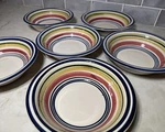 Pier 1 Summer Stripes Set 6 Rainbow White Soup Pasta Bowls 8.25 Hand Painted. Fixed Price $59.99.