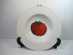 Crate & Barrel Tomato Pasta Serving Bowl Wide Rim White Red 10 3/4". Fixed Price $15.90.