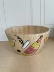 Clay Art Large Wood Salad Bowl/ Hand Painted/wine, Cheese & Bread. Fixed Price $19.00.
