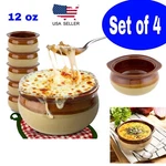 Set Of 4 French Onion Soup Crocks 12 Oz Brown & Ivory Ceramic Porcelain Bowls. Fixed Price $22.32.