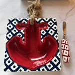 Mud Pie Anchor Appetizer Dip Bowl & Spreader Set Beach Coastal River Lake Usa. Fixed Price $20.00.