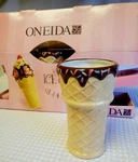 Oneida Set Of 4 Ice Cream Sundae Cone Cups Chocolate & Sprinkle Rim 6" Nib 2005. Fixed Price $29.98.