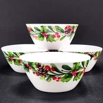 Christmas Holiday Cereal Snack Bowls Holly Berries Pine Cones Melamine? 6" SET/4. Fixed Price $17.99.