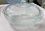 Pyrex Covered Basket Weave Casserole 024 Shape Clear Glass 2QT-2L Bowl C1990 Usa. Fixed Price $29.99.