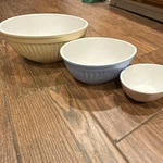 Home Stoneware Mixing Bowl Set Of 3 Yellow Blue Pink Microwave Dishwasher Safe. Fixed Price $25.00.