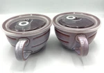 22 Oz Souper Mug Bowl With Lid, Reactive Glaze Red Stripes Boston Set Of. Fixed Price $39.95.