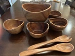 Crate & Barrel Large Wood Bowl, 4 Individual Bowls And Serving Pieces. Fixed Price $55.00.