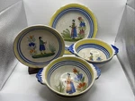 Henriot Quimper France Faience Bowls & Plates Set Breton Figures Hand Painted. Fixed Price $79.99.