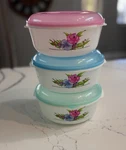 Vintage Floral Food Storage Bowls Set Ratan Pastel Lids Kitchen Containers. Fixed Price $24.99.