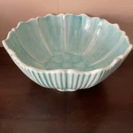 Anthropologie Serving Bowl Pedestal Footed Green Flower Shape Figural Large. Fixed Price $83.30.