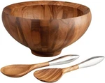 Nambe Yaro Acacia Wood Salad Bowl With Servers, 4 Qt - Brown. Fixed Price $170.00.