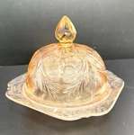 Mosser Style Rose Pink Depression Glass Inverted Thistle Covered Butter Dish. Fixed Price $31.10.