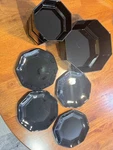 Vintage Arcoroc France Octime Black Dinner Plates And Bowls, Set Of 9. Fixed Price $75.00.