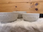 Overandback Harvest Stoneware Bowl Set White Floral Three-piece Dishwasher Safe. Fixed Price $25.00.