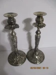 Pair Davco Silver Ltd. Plate Candle Holders Sticks 11" Tall Grape Design. Fixed Price $39.90.