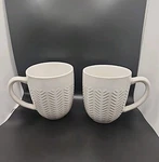 Better Homes & Gardens Set 2 White Embossed Coffee Mugs Modern Farmhouse. Fixed Price $18.00.