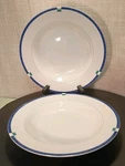 Mikasa Cayman L5560 Blue Band Green Block Set Of Rimmed Soup Bowls 8 1/2". Fixed Price $19.99.