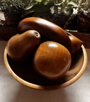 Vtg Mcm Polished Myrtle Wood & Bowl 7.25 Tall W/fruit Rogue River Ore Usa. Fixed Price $29.00.