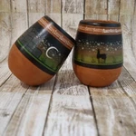 Peruvian Ceramic Vessels Pen Holders Pottery Inca Design Hand Painted 4" Tall. Fixed Price $30.00.