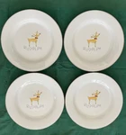 4 Mint Reindeer Rudolph Pottery Barn 12" Chop Platter Dinner Plates Platinum Rim. Fixed Price $299.90.